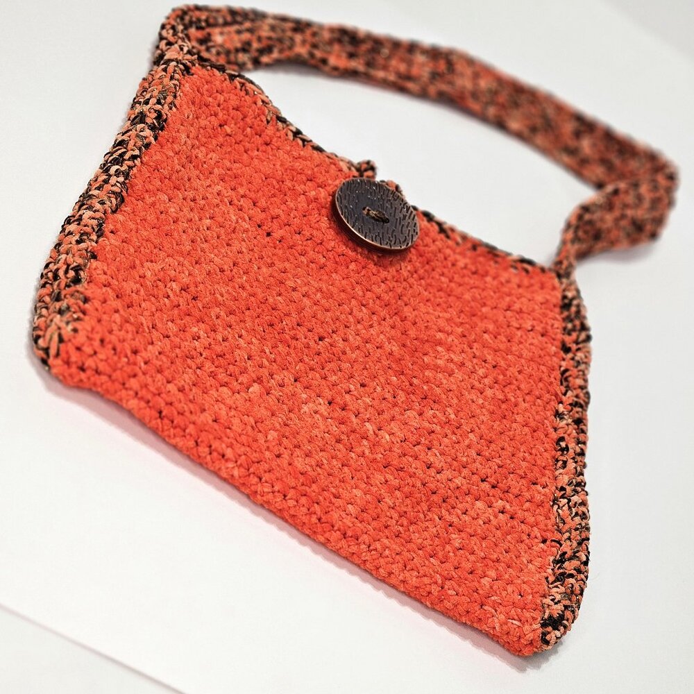 Orange Crochet Shoulder Bag with Brown/Orange Texture Strap